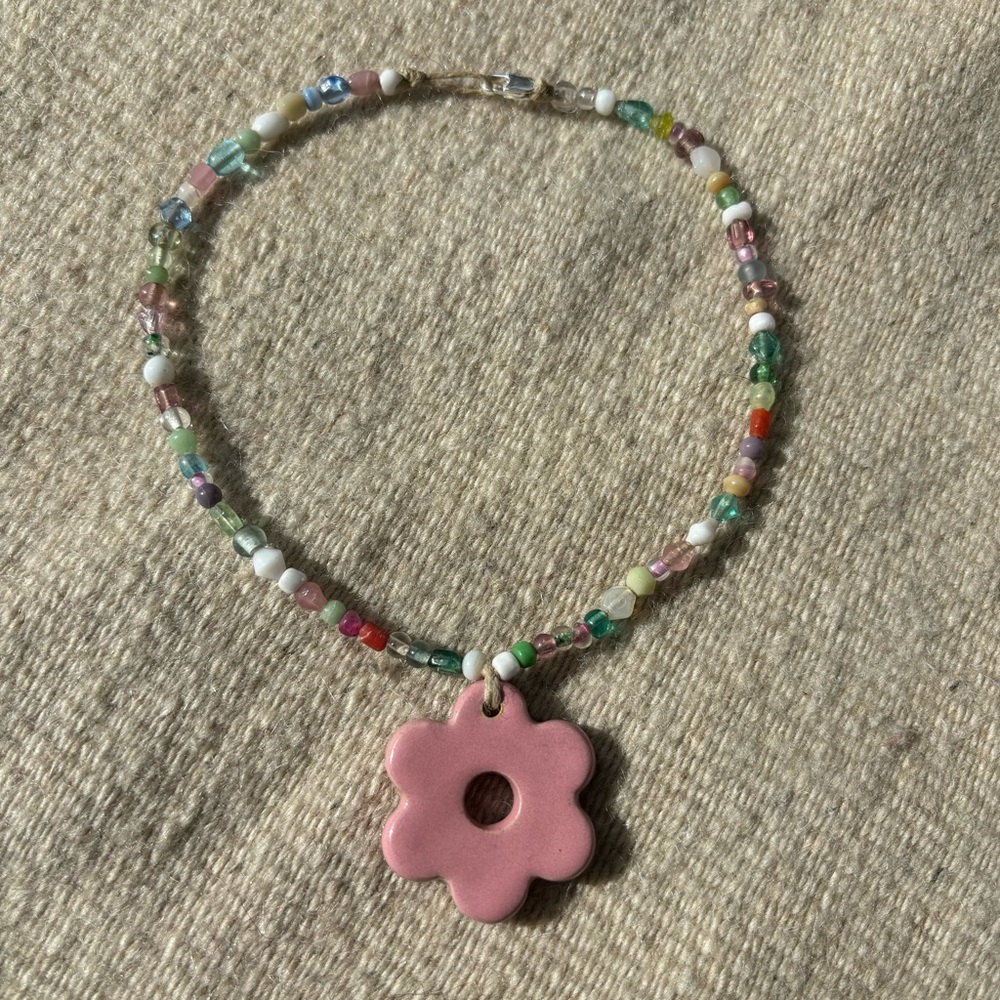 🌸 Handmade Ceramic Pink Flower Choker 🌸